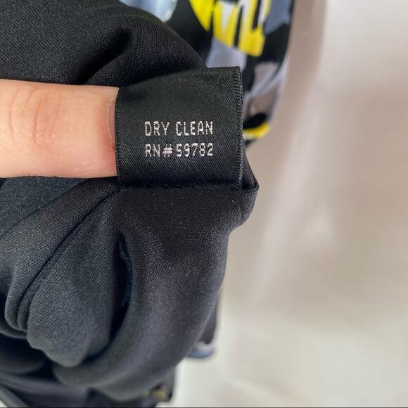 Adrianna Papell Black & Yellow Floral Side Twist Jersey Dress Size 6 - Picture 7 of 8